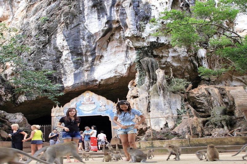 Encounter monkeys while rafting, creating a fun and unique adventure experience at a famous cave tem