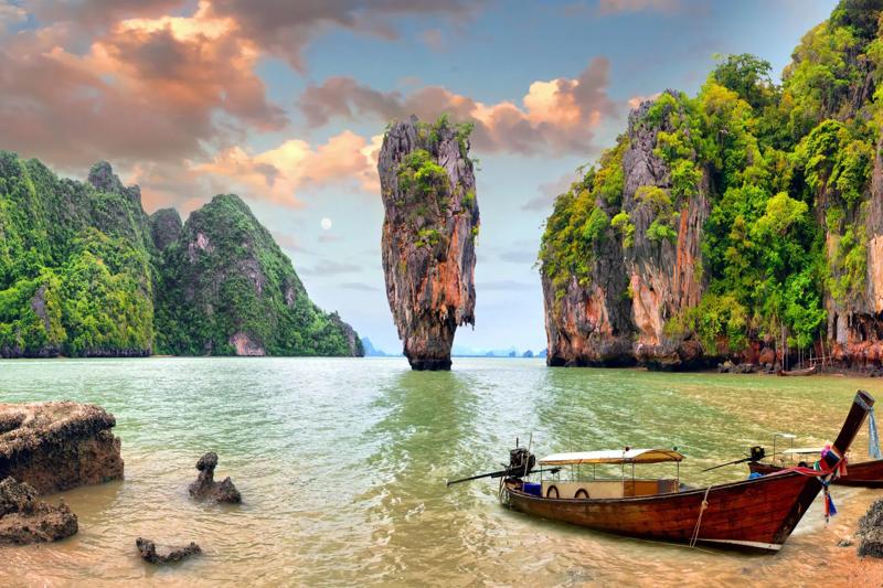 Khao Phing Kan, also known as James Bond Island, in Thailand with dramatic cliffs and turquoise wate