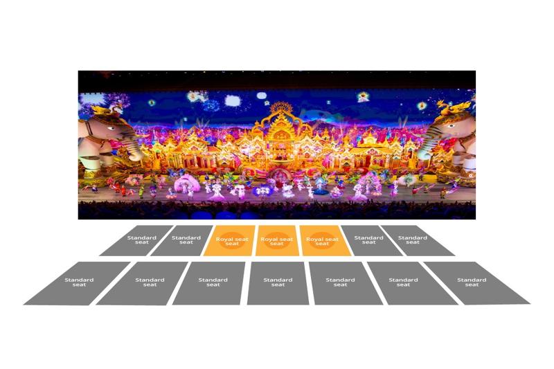 Seating arrangement with royal and standard seats in a theater show.