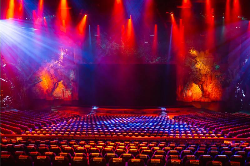 Colorful lighting illuminating the stage of Phuket Fantasea, enhancing the live show atmosphere.